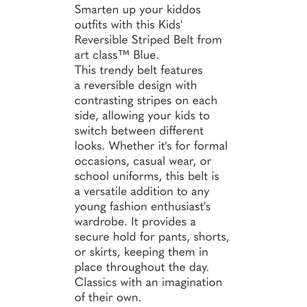 NEW Art Class Blue Reversible Striped Kids' Belt